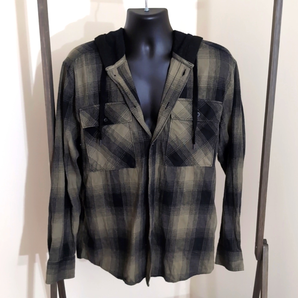 No Boundaries| Dust Grey And Black Oversized Button Up Long Sleeve Hoodie Shirt